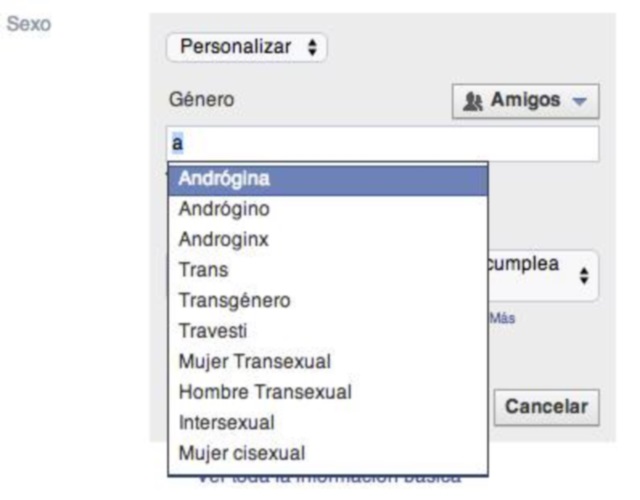 La nuevas opciones de género de facebook