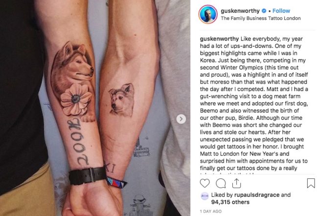 Gus Kenworthy y su novio se hacen tatuajes en homenaje a su cachorro muerto 1