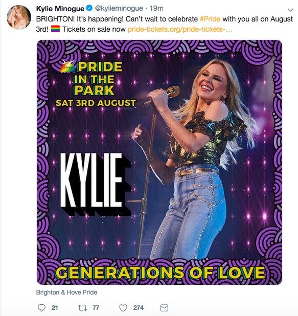 Kylie Minogue encabeza el Orgullo de Brighton 2