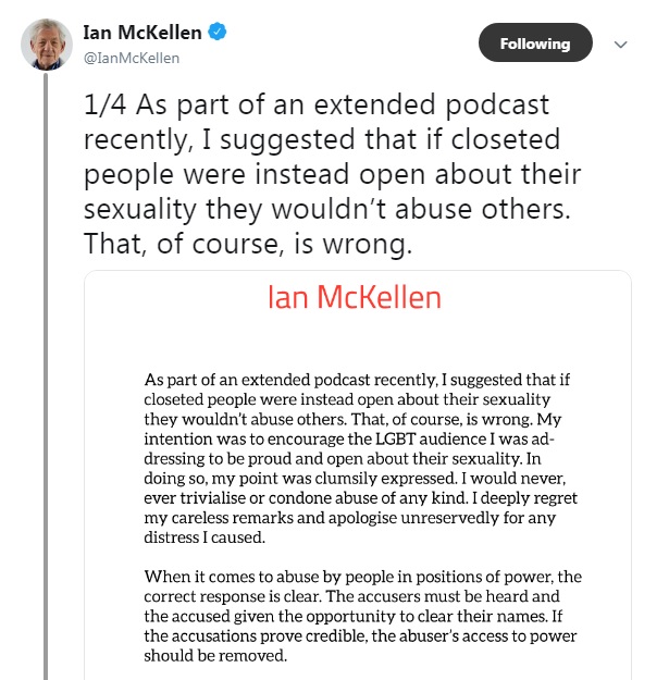 Ian McKellen pide perdón por lo que ha dicho de Bryan Singer y Kevin Spacey 3