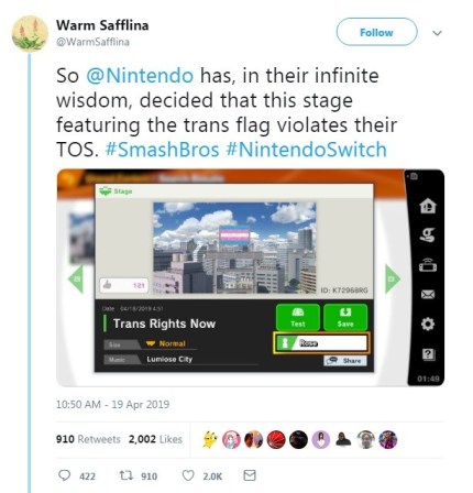 Críticas a Nintendo por borrar escenario con bandera trans en Smash Bros 2