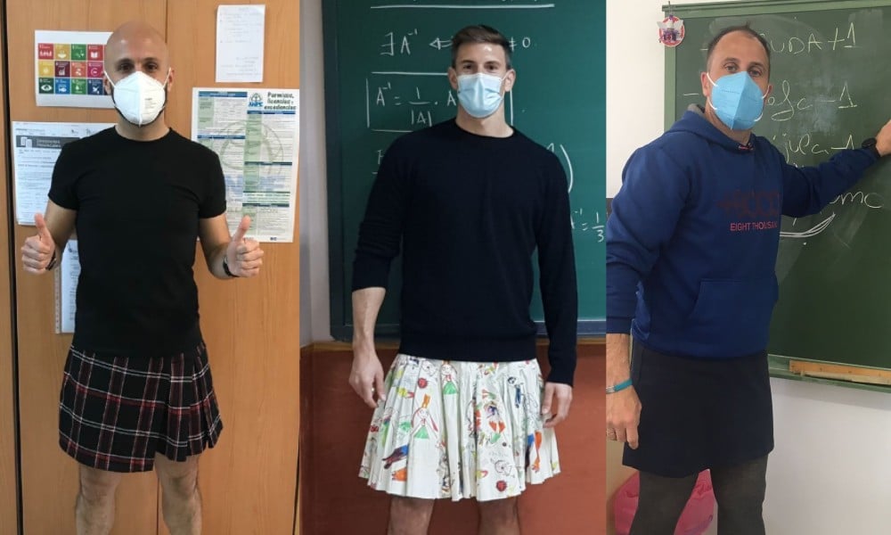 Profesores españoles llevan falda desafiando las normas de género