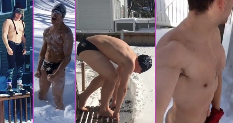 Hombres desnudos en la nieve