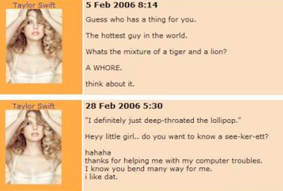 Taylor Swift en MySpace mensajes