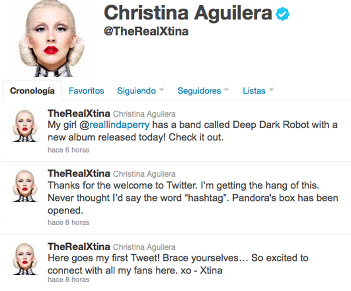 Christina Aguilera ya tiene Twitter pero aún no sigue a Britney Spears