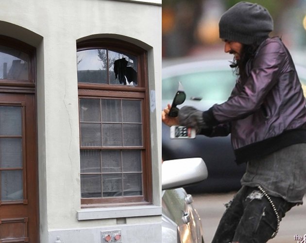 Russell Brand roba el iPhone a un paparazzi y lo lanza contra una ventana