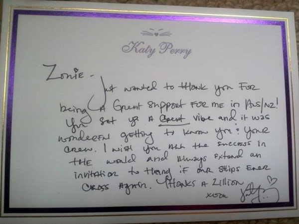 La carta de Katy Perry a Zowie