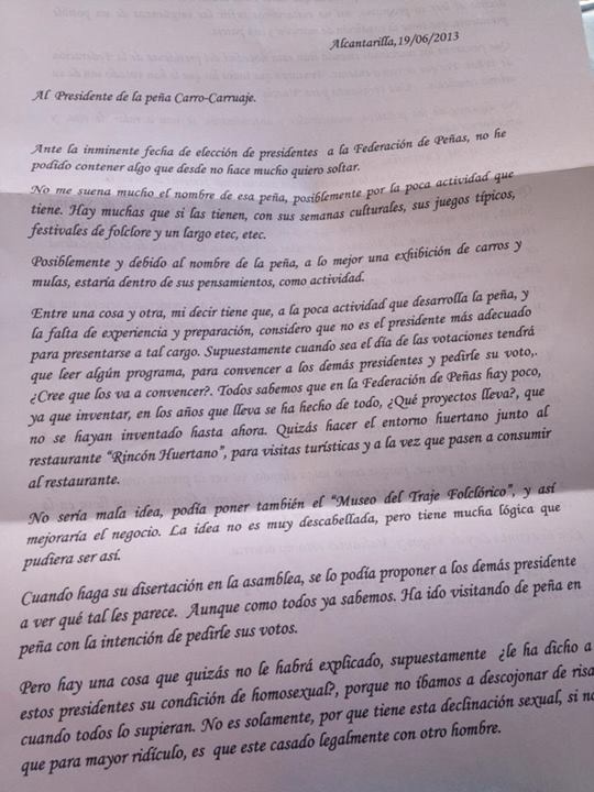 Carta homófoba Murcia