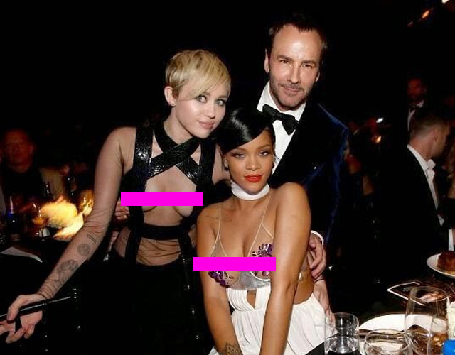 Las tetas de Rihanna y las tetas de Miley Cyrus, estrellas en la amfAR gala