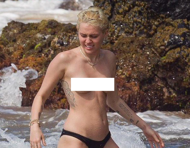 Miley Cyrus, pillada desnuda en la playa con su novio