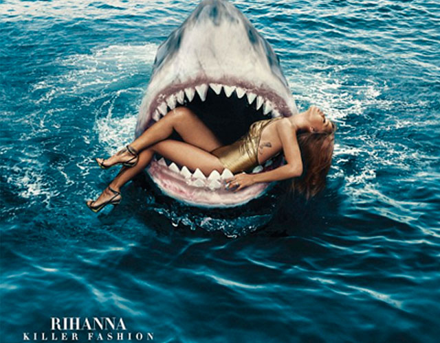 Rihanna, entre tiburones para Harper's Bazaar