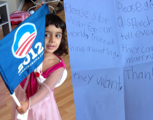 La carta a favor del matrimonio gay de una niña de 5 años y la respuesta de Obama