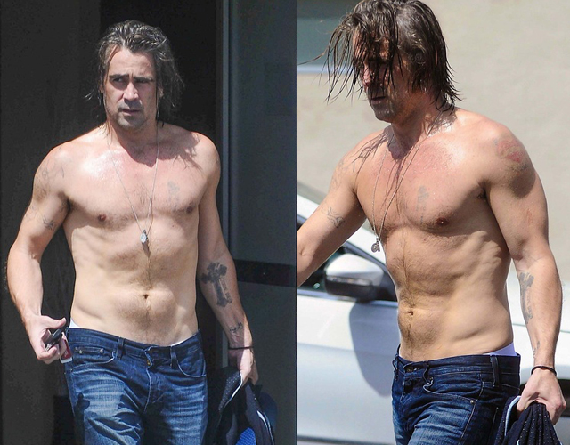 Colin Farrell sin camiseta en plena calle