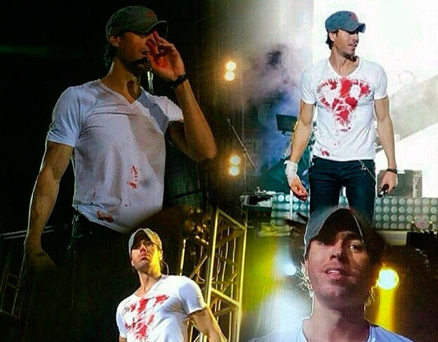 Enrique Iglesias se corta la mano en directo y dibuja un corazón con su sangre