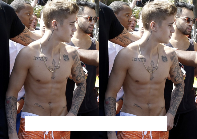 Justin Bieber desnudo, enseña el pubis tras bajarse el bañador