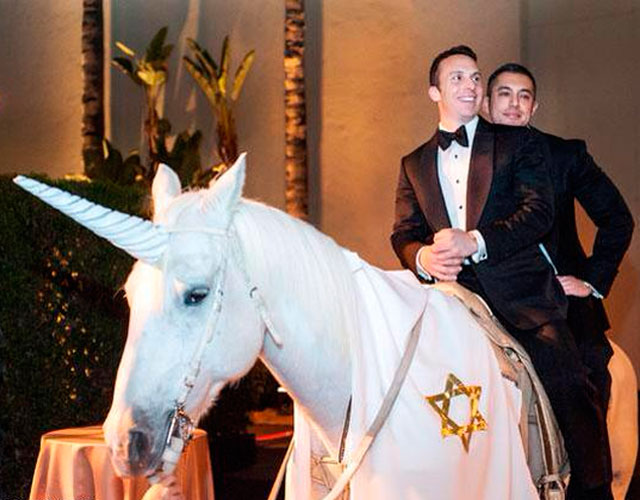 Boda gay unicornio agua