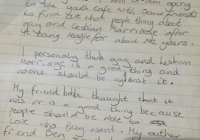 La emocionante redacción de una niña de 12 años sobre el matrimonio gay