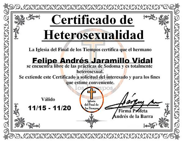 Una iglesia vende un "certificado de heterosexualidad"