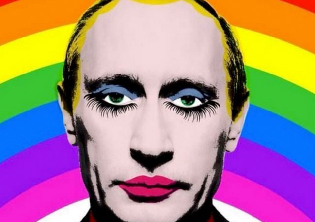 Rusia prohíbe compartir la foto de Putin maquillado con la bandera gay