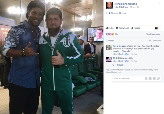Ronaldinho posa con el líder checheno de la purga gay