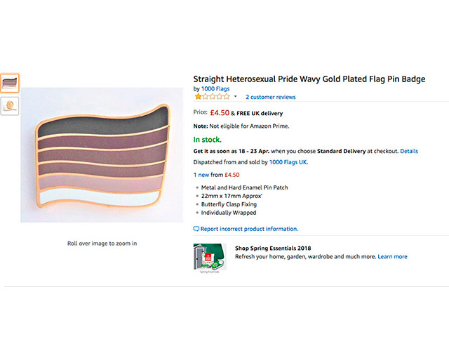 Amazon vende un pin con la bandera del "orgullo hetero"