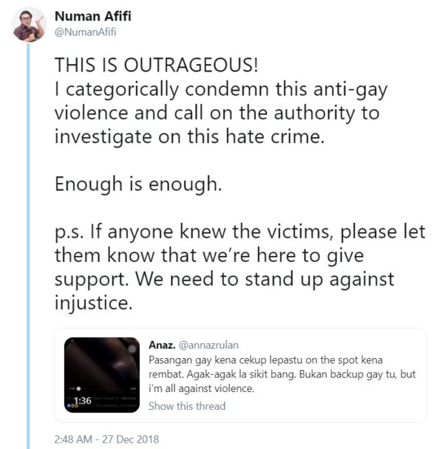 Hombres malayos golpeados y arrastrados fuera del coche por tener sexo gay