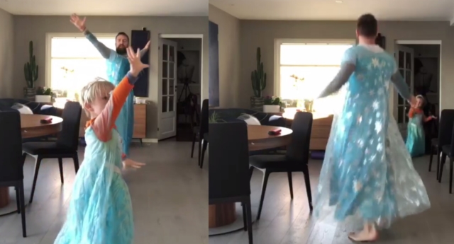 Viral: padre e hijo, vestidos de Elsa de 'Frozen'