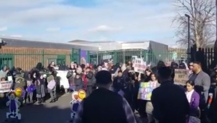 Protestors against LGBT lessons outside Anderton Park Primary school, Birmingham
