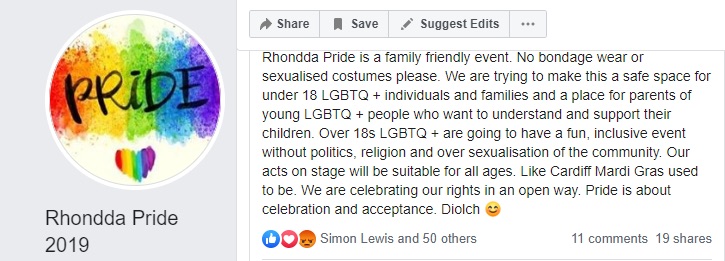 Rhondda Pride 2019 criticada por decisiones polémicas 2