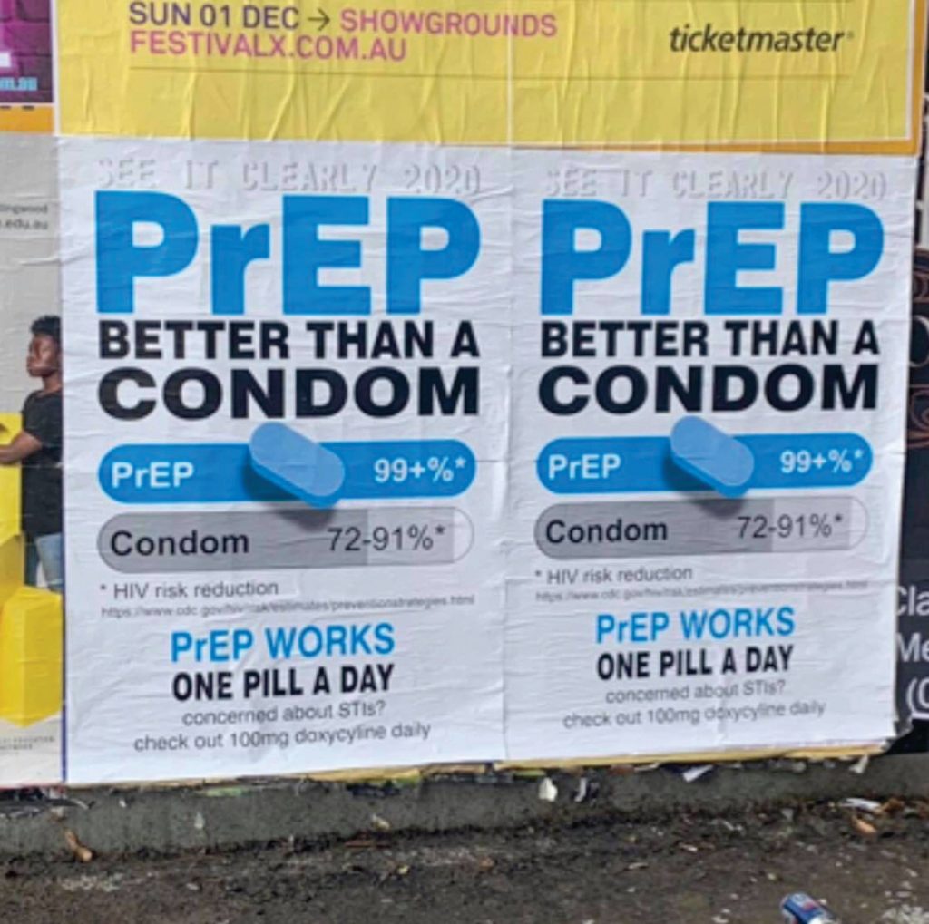 Una campaña de carteles afirma que el sexo a pelo con PrEP es 'mejor que un condón'.