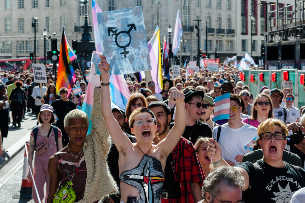 La primera marcha del Orgullo Trans+ en Londres 1
