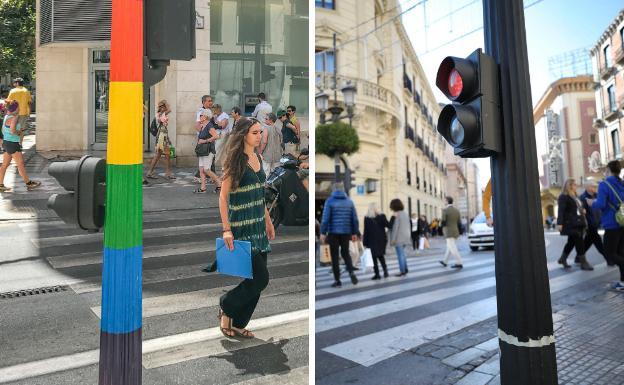 Repintan los semáforos LGTB de Granada