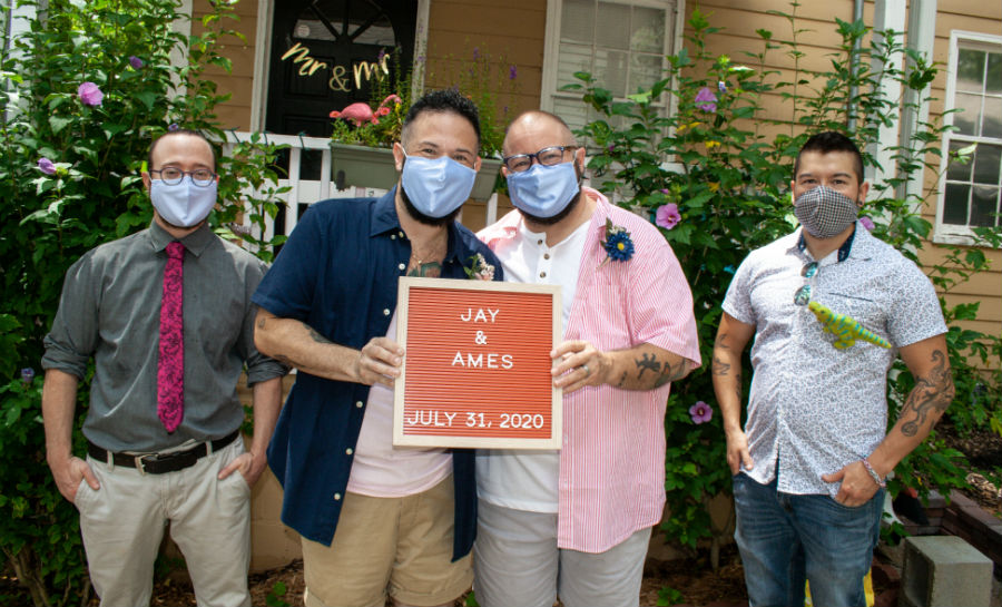 Ames and Jay on their wedding day during the pandemic