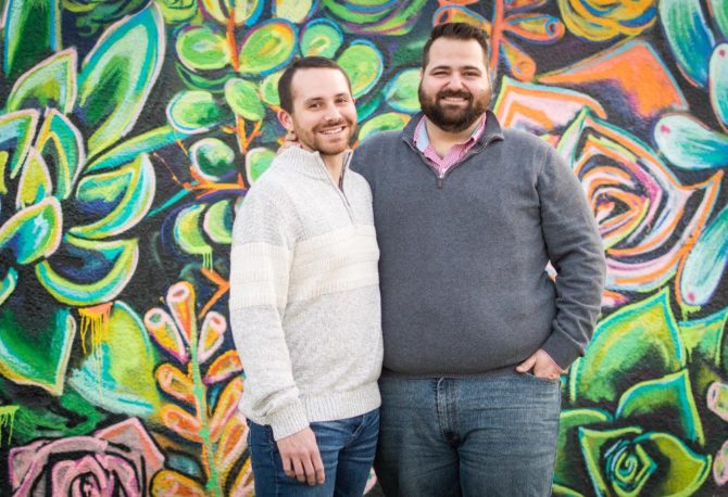 Fianc&eacute;s Jake and Sam went to buy wedding suits together