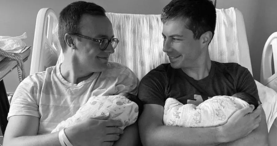 Chasten and Pete Buttigieg with their newborn twins
