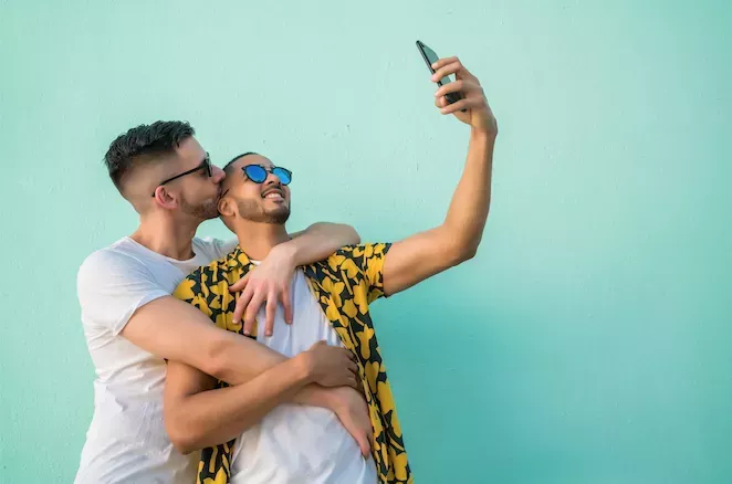 Gay couple takes a selfie
