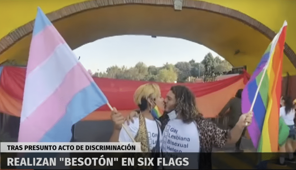 Organizan una manifestación de besos LGTB+ en el parque Six Flags de México