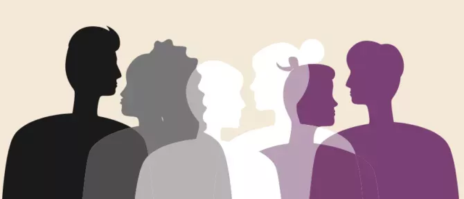 Asexual people in the color of the asexual flag.