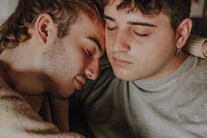 gay couple cuddling