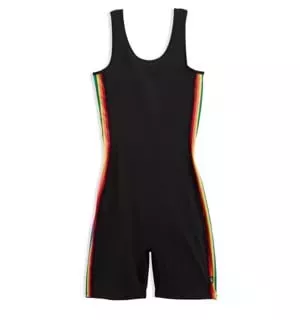 tomboyx bodysuit Black bodysuit with rainbow stripes down the sides