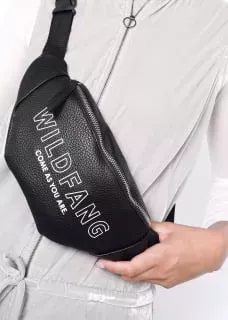 Wildfang Fanny Pack Black faux leather fanny pack with silver writing. Wildfang, come as you are.