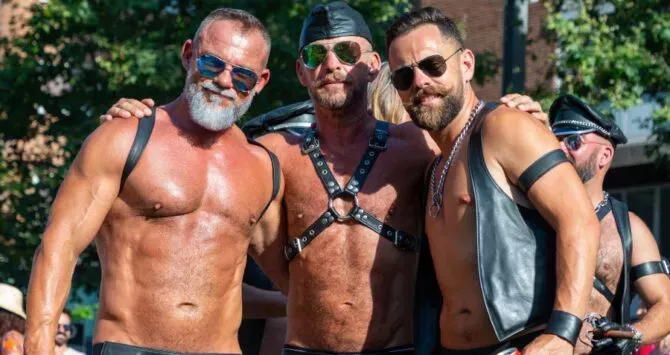 Leather men at a Pride event in Barcelona