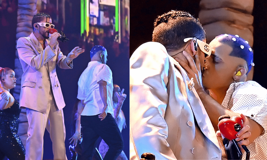 Bad Bunny comparte un apasionado beso con un bailarín de apoyo en los MTV VMA: 