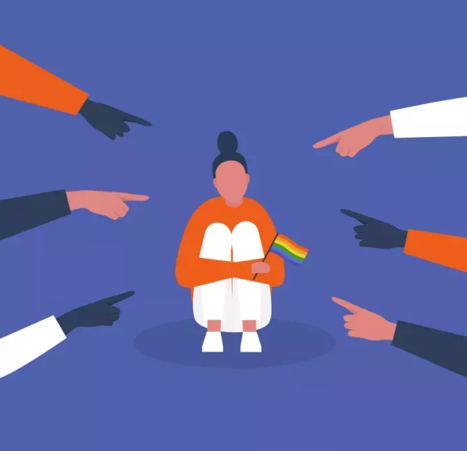 Illustration of an LGBTQ person being bullied