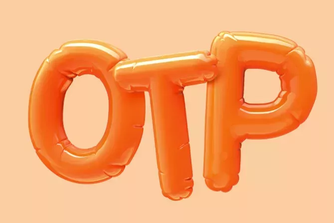 The letters OTP in orange balloons