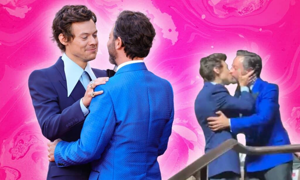 Harry Styles besa a Nick Kroll durante el estreno de Don't Worry Darling