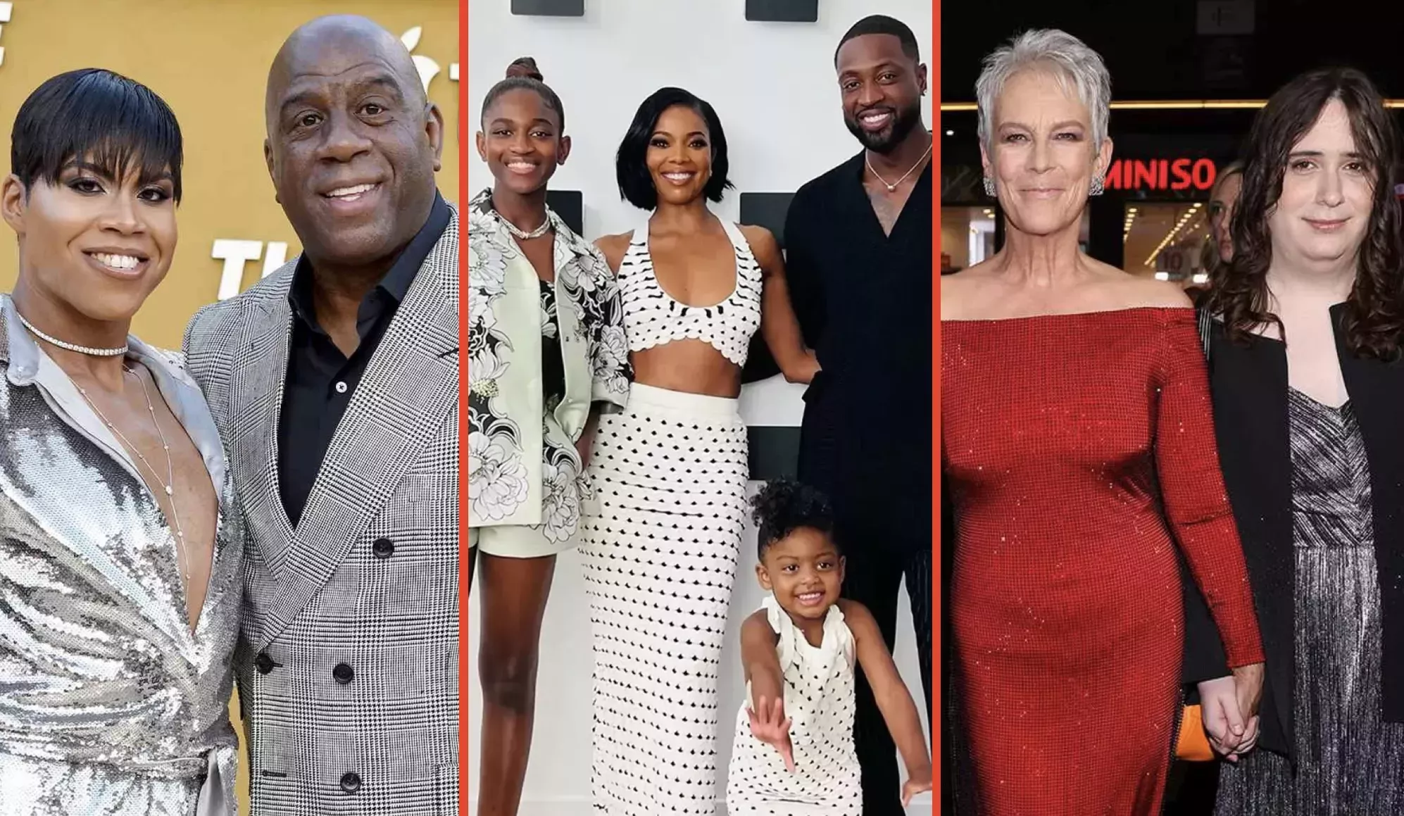 Magic Johnson with son EJ, Zaya Wade with parents Gabrielle Union and Dwyane Wade, and Jamie Lee Curtis with daughter Ruby Guest.