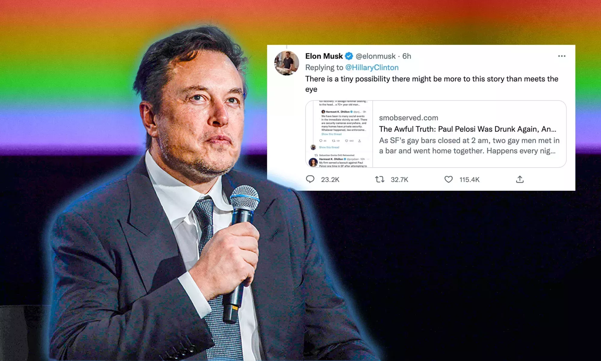 Elon Musk tuitea una teoría conspirativa anti-LGBTQ+ sobre el ataque a Paul Pelosi