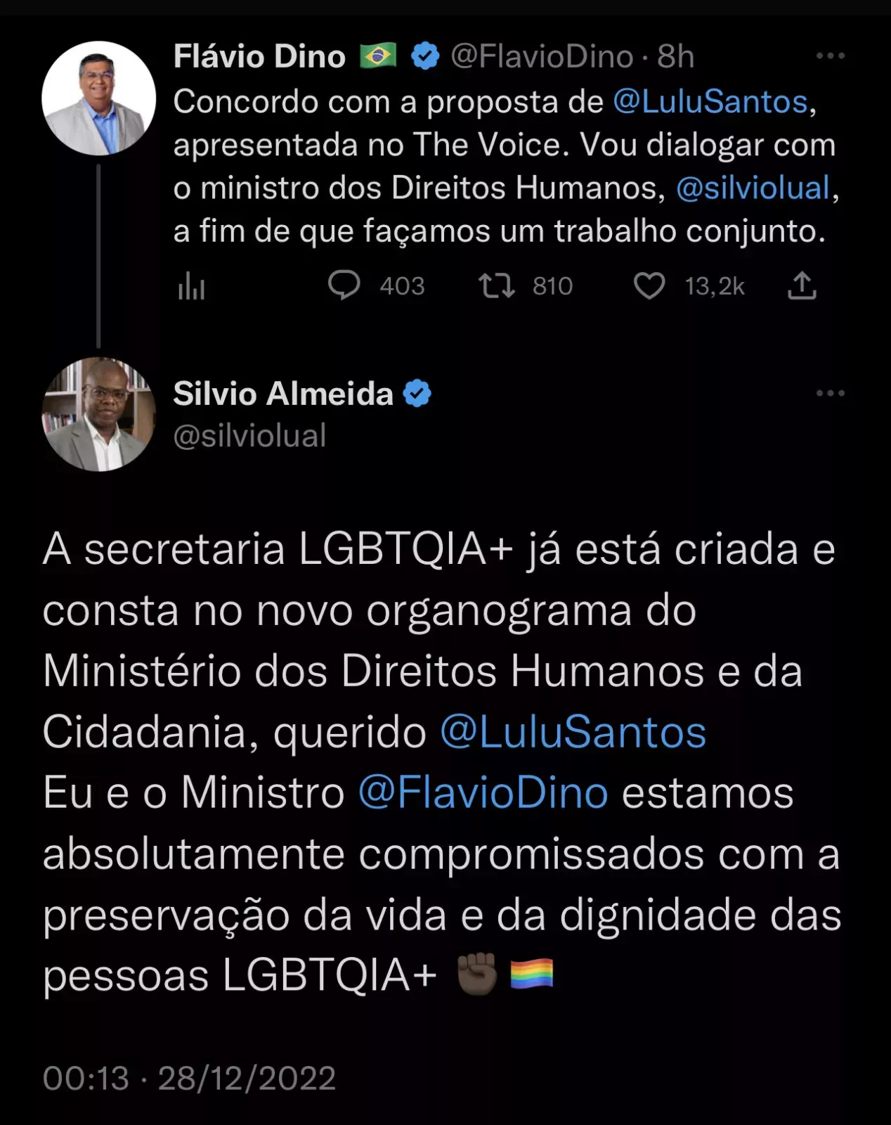 Lulu Santos pide la creación de una secretaría LGBTQIA+ y los futuros ministros responden