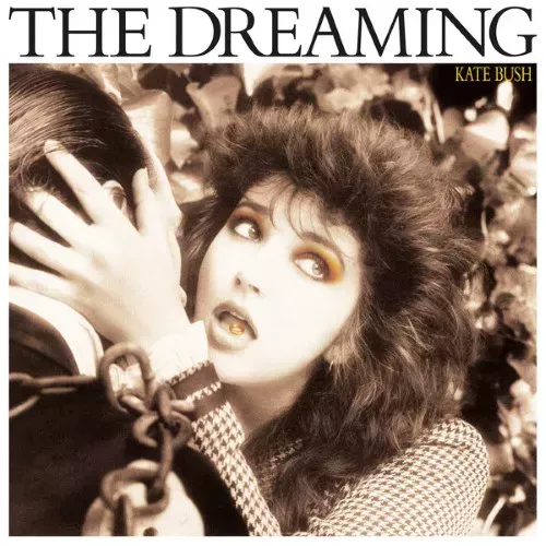 Kate Bush passing a key in her mouth to Houdini in the album artwork for her album The Dreaming.